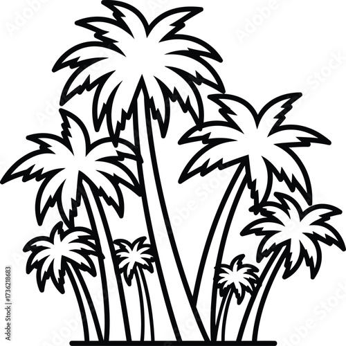 Cluster of Palm Trees in Outline tropical beach