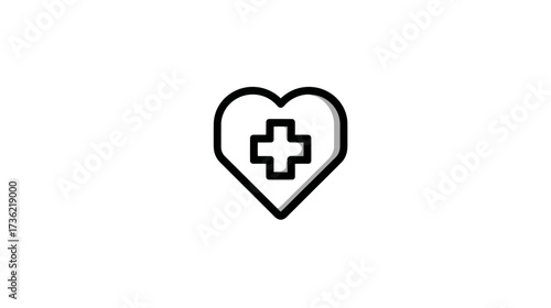 Outline heart with medical cross icon. Health, medical care, charity, and wellness symbol in minimalist vector style.