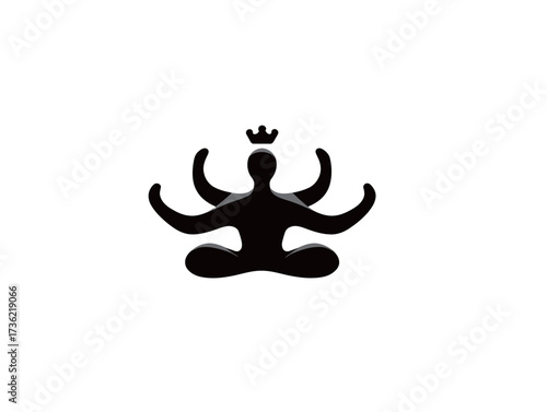 A silhouette of a seated figure with multiple arms, embodying balance and mindfulness, is topped with a crown, suggesting harmony and peace in practice.