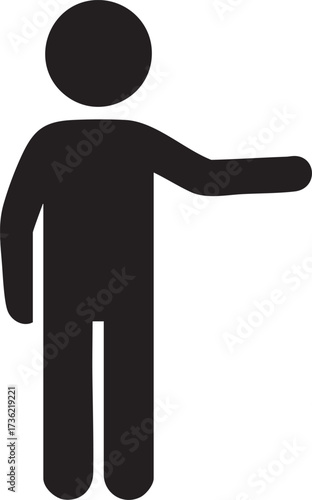 Simple black pictogram figure pointing to the right for direction, guidance, or explanation in modern designs and presentations ready for your projects