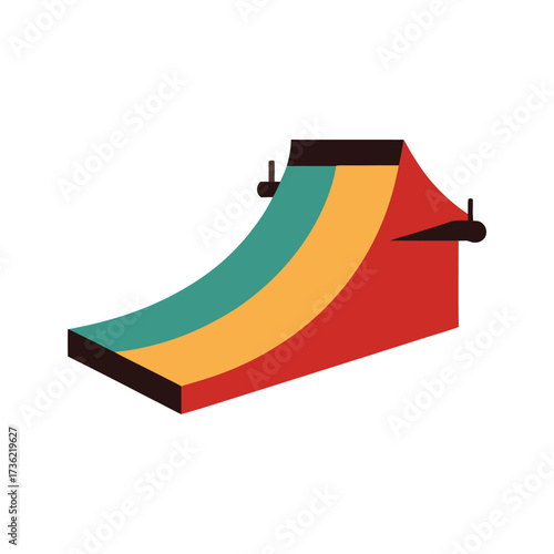 Colorful skateboard ramp with curved surface Keywords: skateboard, ramp, skatepark, extreme