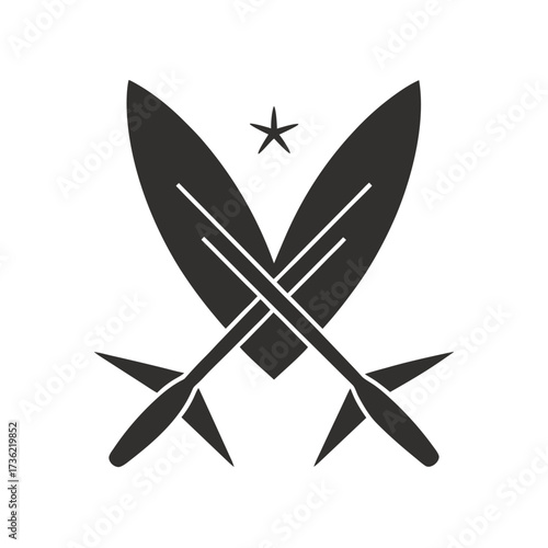 Crossed Kayak Paddles and Star Silhouette Keywords: kayak, paddle, canoe, water sports