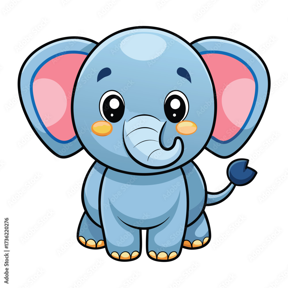 Fototapeta premium cute cartoon baby elephant playing with a blue mouse toy