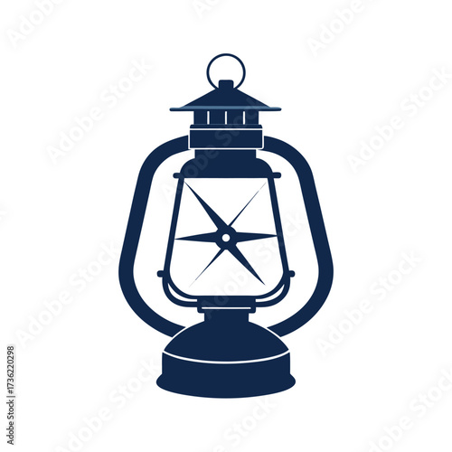 Dark blue silhouette of a kerosene lantern oil lamp