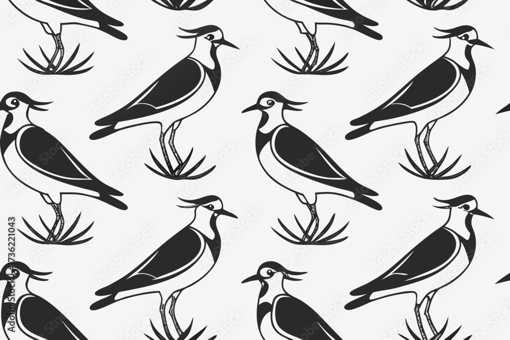 Fototapeta premium seamless pattern with northern lapwing birds