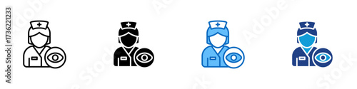 Eye Doctor Multiple Style Icon Design Vector - Nurse or doctor with eye symbol, representing ophthalmologist or medical eye care