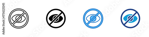 No Eye Contact Multiple Style Icon Design Vector - Crossed-out eye symbol, representing restricted vision, no viewing, or privacy protection