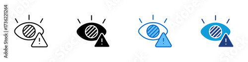 Eye Irritation Multiple Style Icon Design Vector - eye with warning symbol, representing eye irritation, allergy, or vision discomfort
