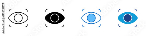 Eye Scan Multiple Style Icon Design Vector - Eye with scanning frame, symbolizing vision test, recognition, or biometric scanning