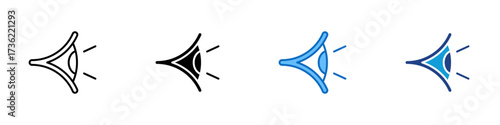 Eye Vision Multiple Style Icon Design Vector - Side view of an eye with lines representing vision, focus, and sight projection