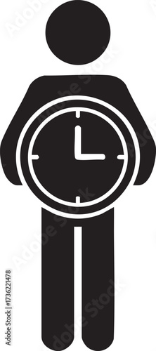 Conceptual icon of a person holding a clock, ideal for time management solutions and deadline reminders, showing the urgent need for scheduling