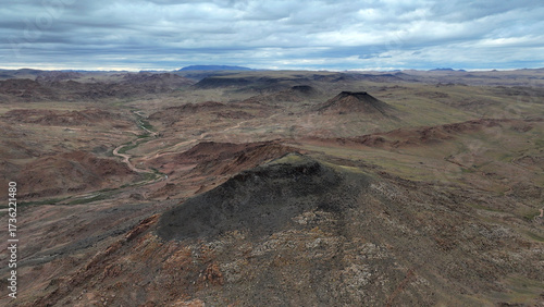 A view of the rural landscape where the Gurvan Mandal rock paintings were found. The Gokturk-era rock paintings are located in Bayanhongor Province, Mongolia.	