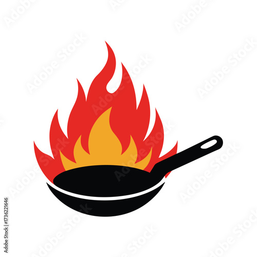 Frying pan with flames icon skillet cooking