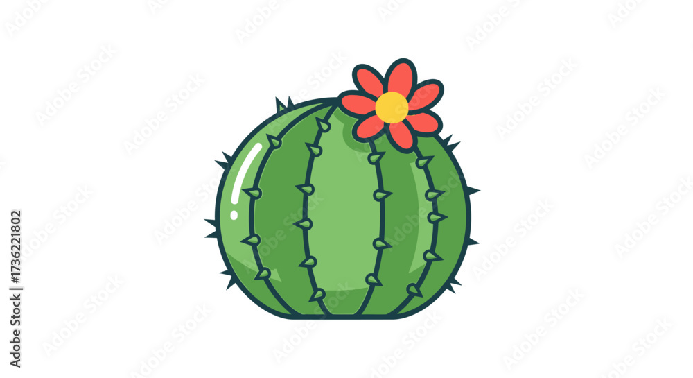 Naklejka premium Modern Flat Style Detailed Cactus with Flower Icon Illustration Graphic
