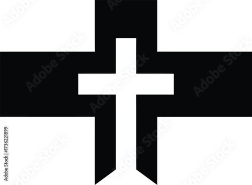 Stylized Black and White Christian Cross Symbol with Geometric Design religion