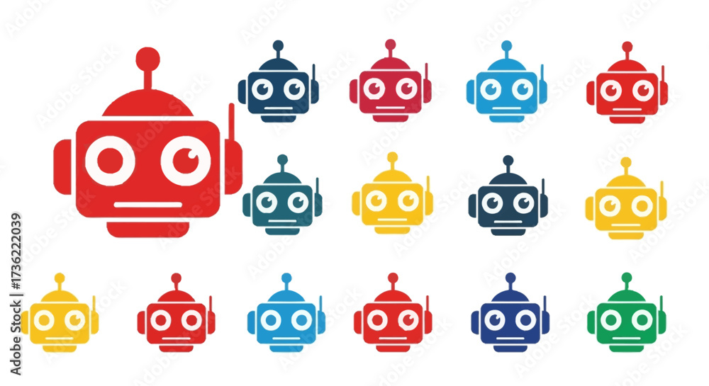 Obraz premium Colorful Flat Robot Head Icon with Antenna on White Background