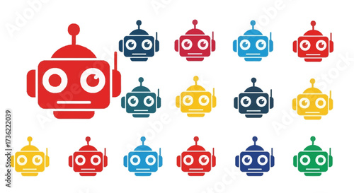 Colorful Flat Robot Head Icon with Antenna on White Background