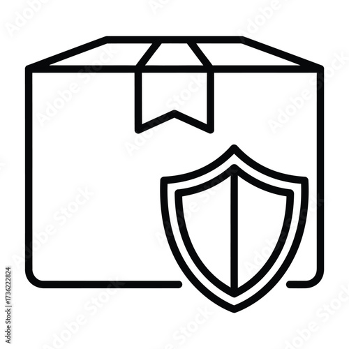 Illustration of a cardboard box with a shield in front of it, representing secure shipping or protection of goods