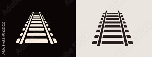 Two sets of railway tracks are displayed on contrasting backgrounds, emphasizing the depth and alignment. The visual creates a feeling of travel and adventure.