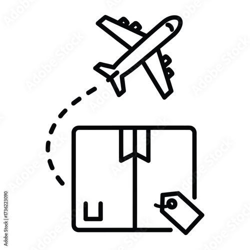 Package delivery by air airplane flying over box with tag concept of fast international shipping vector illustration of airmail service