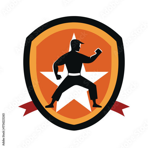 Martial Arts Fighter Emblem with Star and Ribbons karate