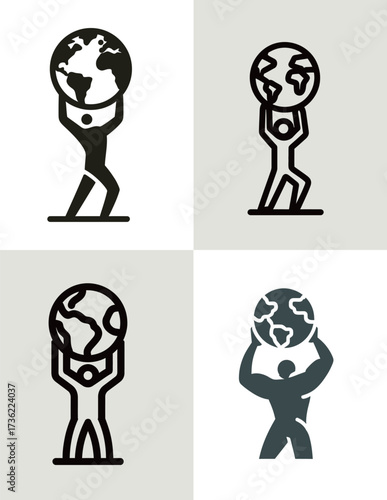 Several figures lifting a globe represent global unity and responsibility. This artwork uses various styles to convey the importance of teamwork in caring for our planet.