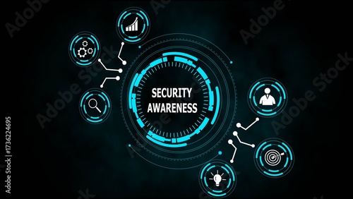 Digital graphic with security awareness concept and icons image