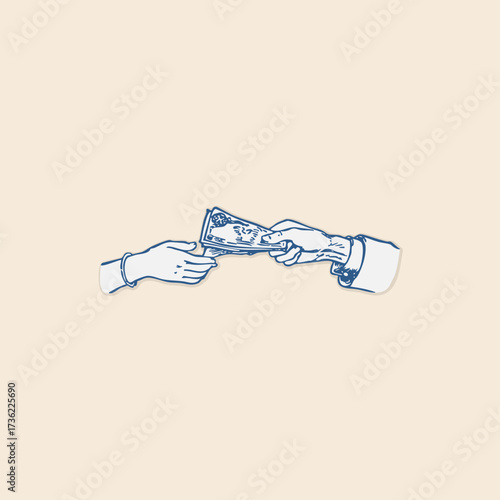 Bribe payment cash money economy hands deal retro logo vintage illustration design vector element