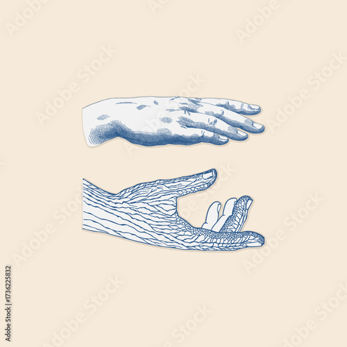 Hands and anatomic drawing of hand blood vessel retro logo vintage illustration design vector