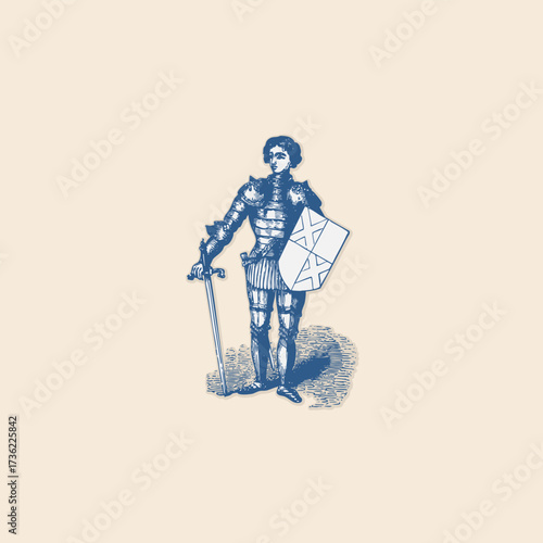 knight with armor sword and shield icon clipart retro logo vintage illustration design vector
