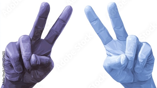 Two hands making peace signs, in muted colors