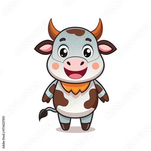 funny cartoon cow smiling on farm