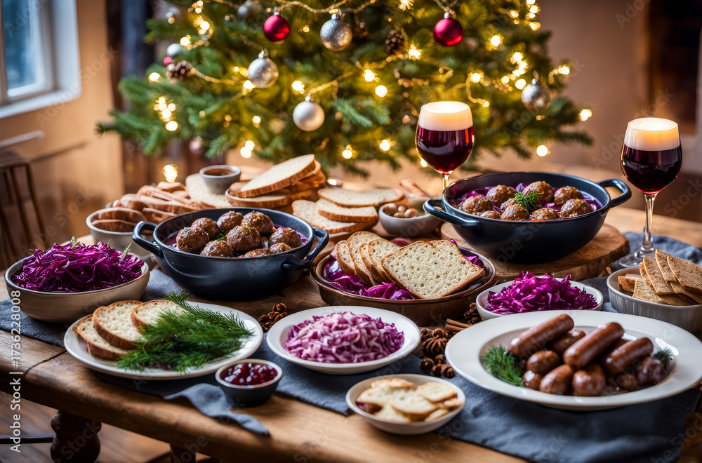 Naklejka premium christmas table setting julbord