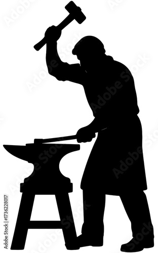 Blacksmith Silhouette with Hammer and Anvil | Forge Vector Clipart
