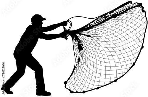 Fisherman Silhouette Throwing Cast Net | Fishing Vector Clipart