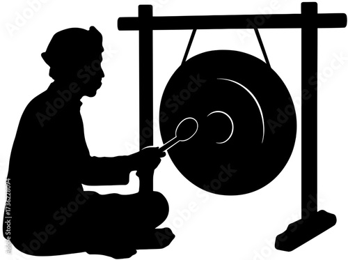 Gong Player Silhouette | Traditional Gamelan Music Vector