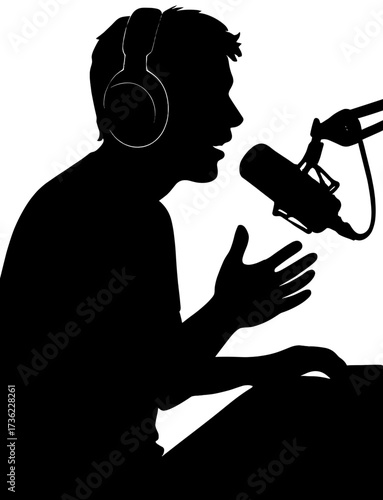 Podcaster Silhouette Vector | Radio Broadcaster, Voice Recording, Podcast Artwork