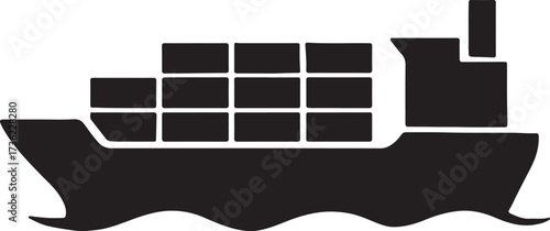 cargo ship black silhouette vector