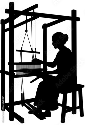 Traditional Weaver Silhouette on Loom | Textile Craft Vector Clipart