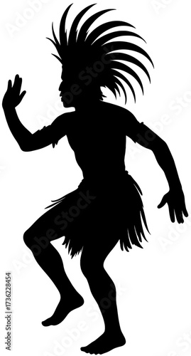 Tribal Dance Silhouette | Traditional Costume with Headdress Illustration
