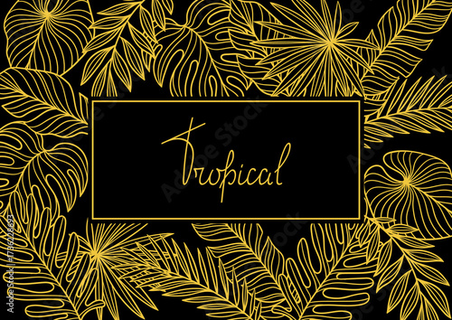 Background with linear palm leaves. Decorative image of tropical foliage and plants.