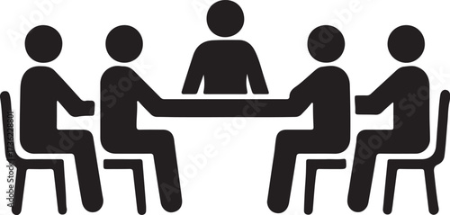 Group of people men and women sitting around a long table