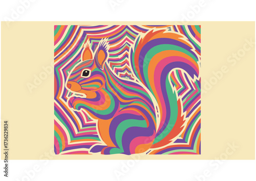 Stylized squirrel silhouette in orange, representing nature and wildlife