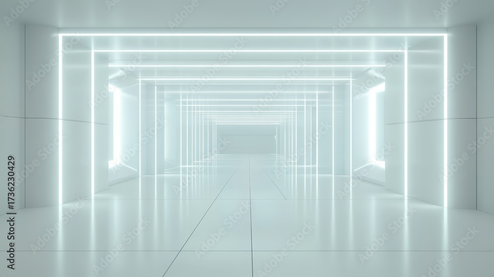 Naklejka premium A futuristic data center with clean lines and glowing elements