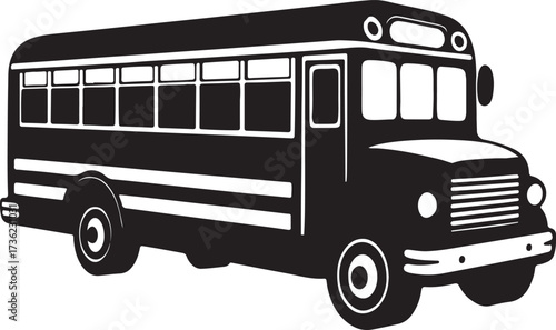 school bus silhouette, vector and illustration, black and white