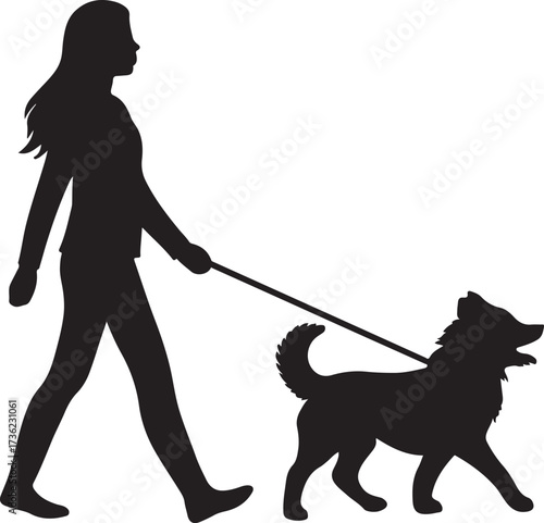  women walking with dog silhouette vector illustration