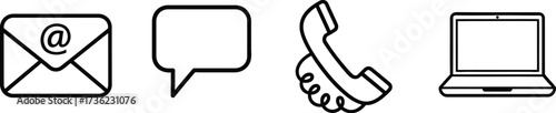 Vector illustration of email, speech bubble, phone, and laptop