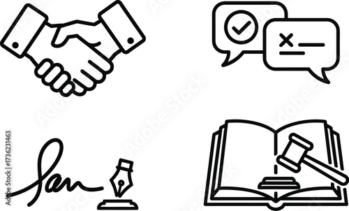 Vector art of law and justice line icons