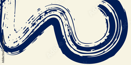 Grunge grainy blue brush stroke with spray texture. Hand drawn distress damaged vintage banner with zigzag bold line. Rough thick brush stroke texture. Spray paint effect vector background.