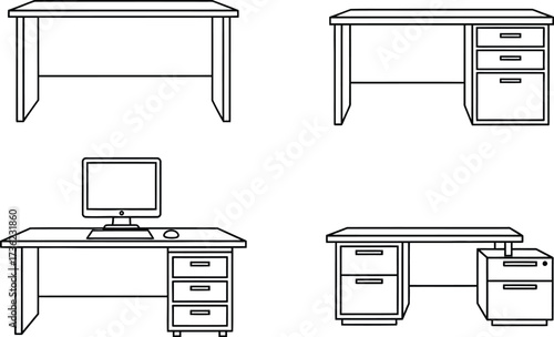 Vector art of office desk illustrations in line style